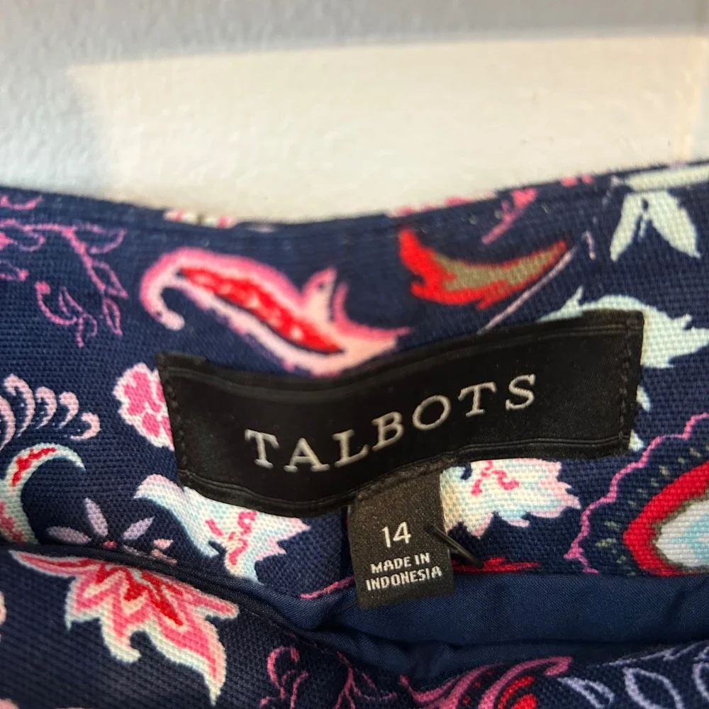 Talbots‎ Womens Navy Blue Pink Paisley Cotton Blend Pencil Skirt Size 14
